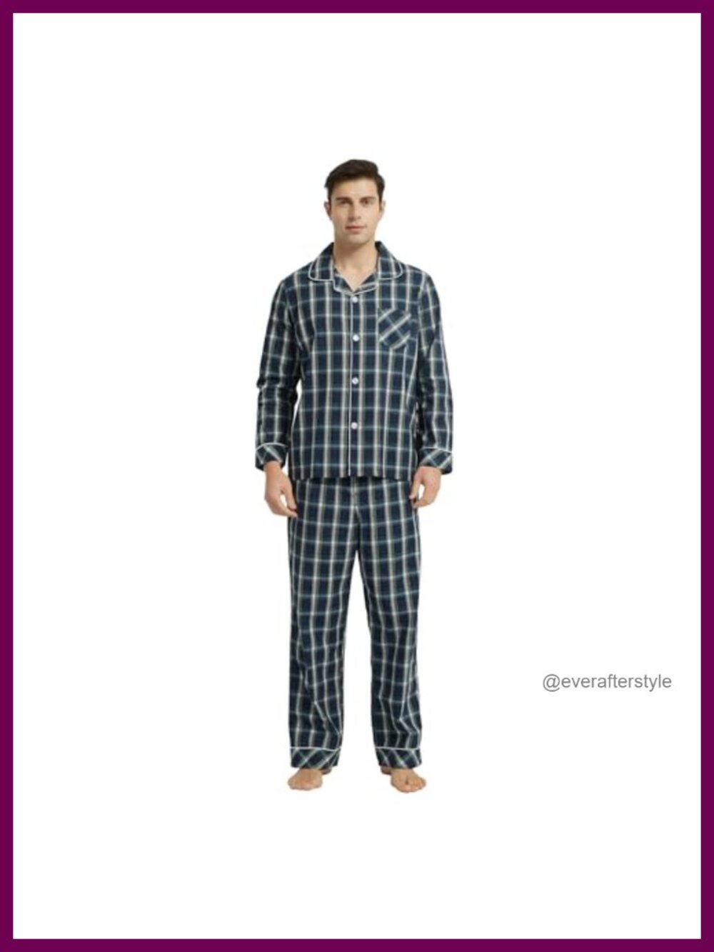Mens Cotton Pajama Set Plaid Button Down Woven Sleepwear Loungewear